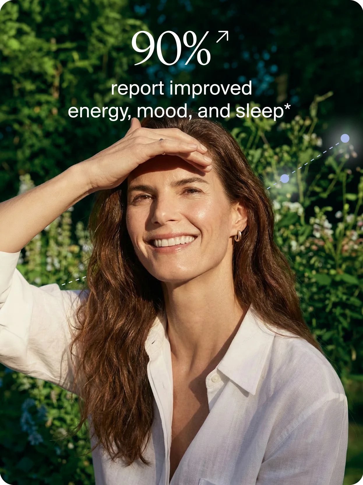 Smiling woman with improved energy, mood, and sleep